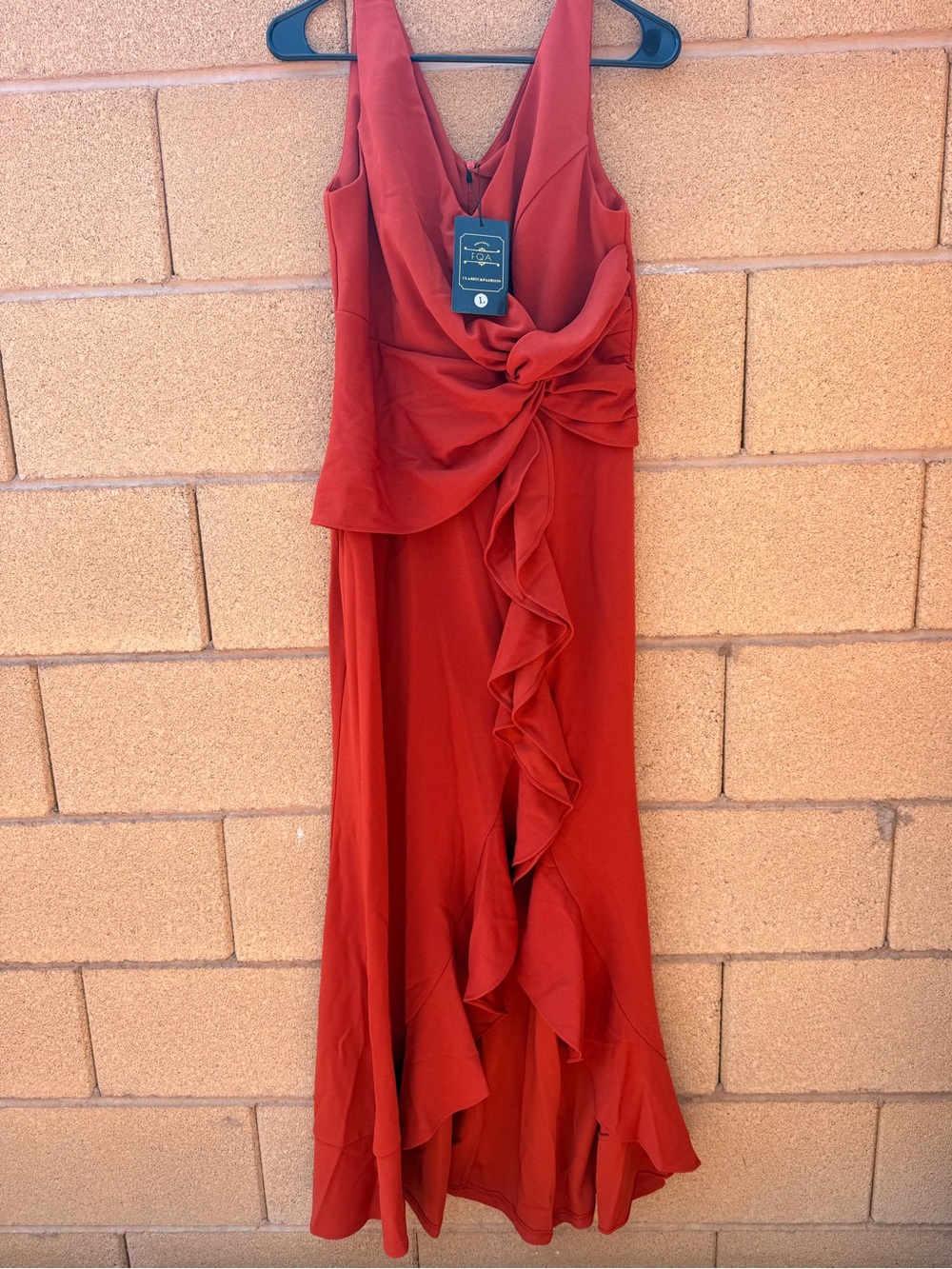 V-Neck Rust Ruffle-Detail Maxi Dress - Picture 2 of 3